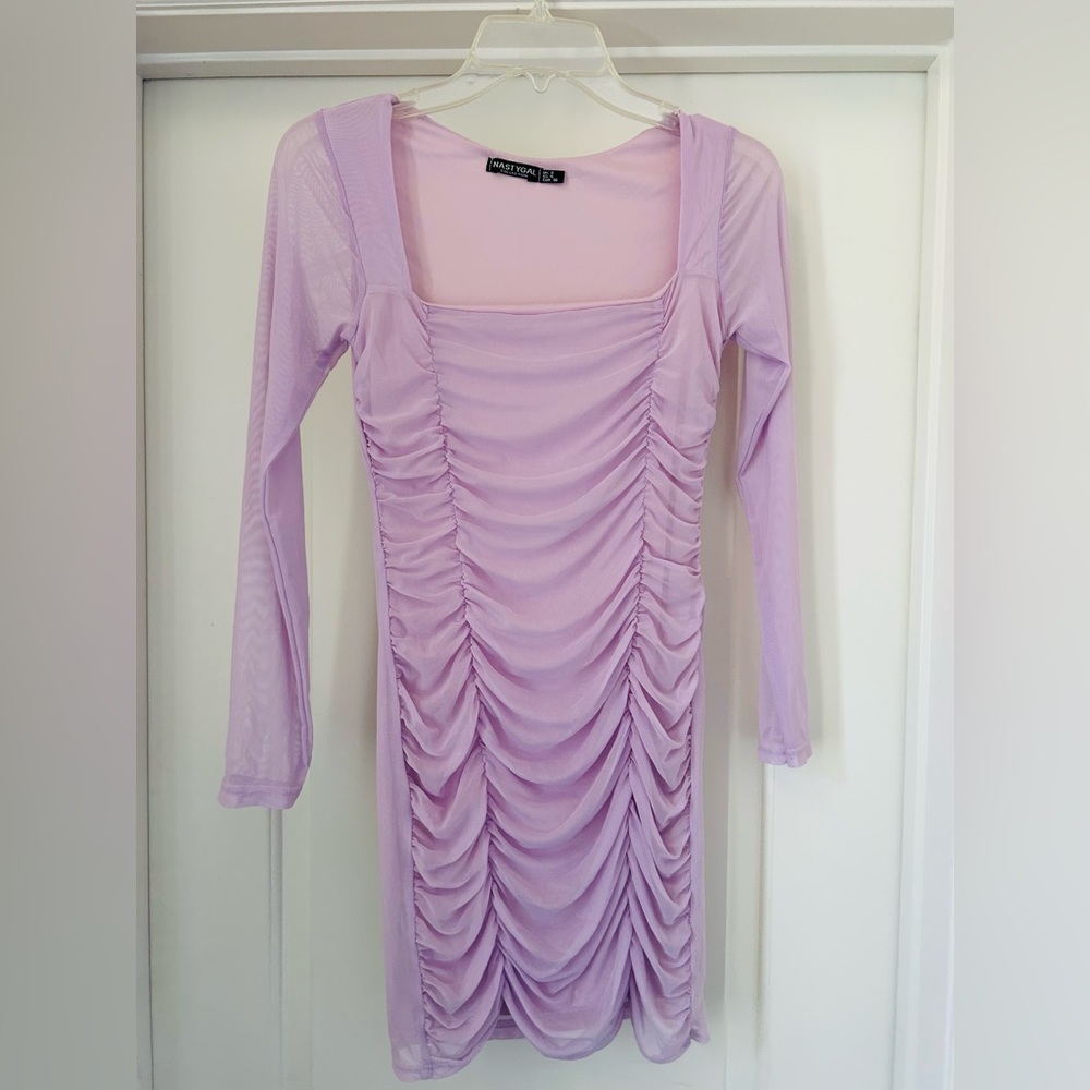 Nasty Gal Purple Ruched Bodycon Dress Long Sleeve